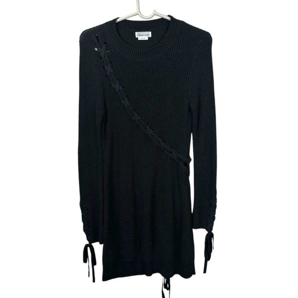 Lovers + Friends Sweater Dress Womens Small Black Cotton Knit Lace Up Detail